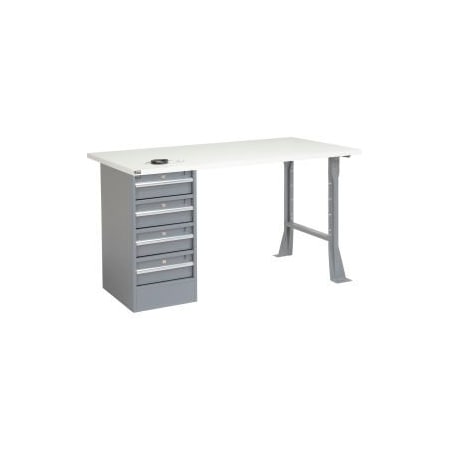 Global Equipment 60"W x 30"D Pedestal Workbench - 4 Drawers, ESD Square Edge - Gray 607680